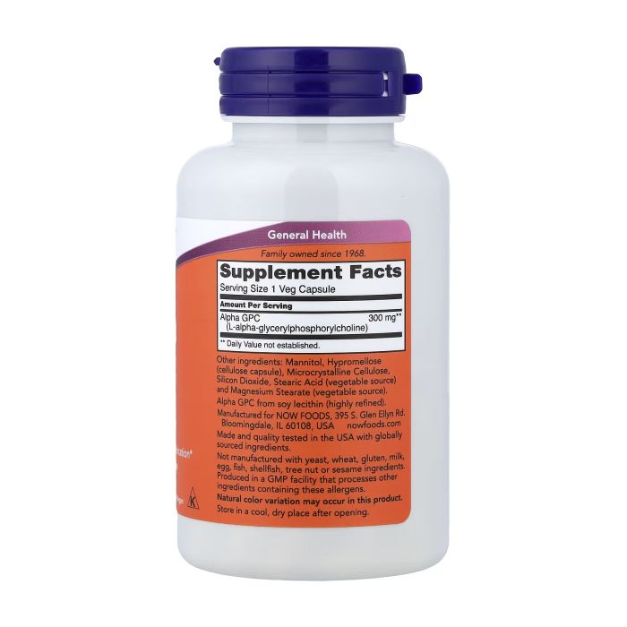NOW Foods Alpha GPC 300 mg 60 капсул -  растительный источник холина