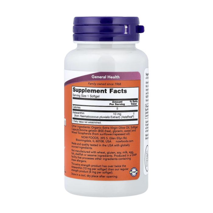 NOW Foods Astaxanthin 10 mg 60 капсул - астаксантин з водорості Haematococcus pluvialis