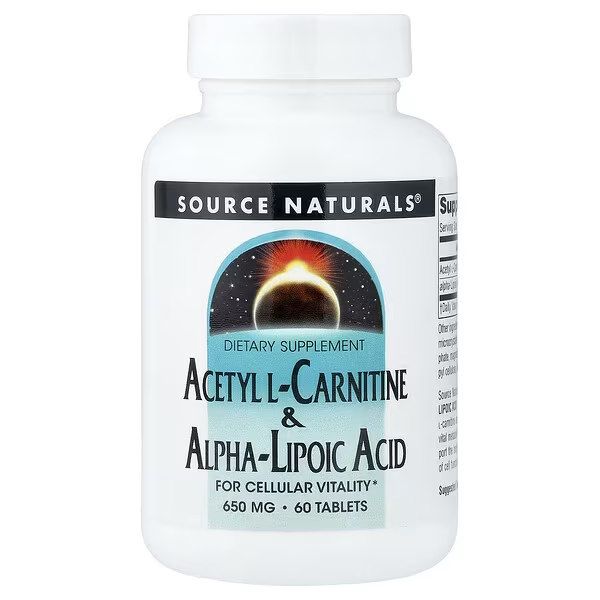 Source Naturals Acetyl L-Carnitine & Alpha-Lipoic Acid 650 mg 60 таблеток - ацетил l-карнітин для мозку