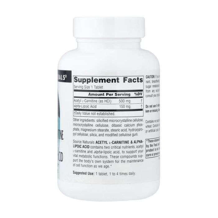 Source Naturals Acetyl L-Carnitine & Alpha-Lipoic Acid 650 mg 60 таблеток - ацетил l-карнітин для мозку