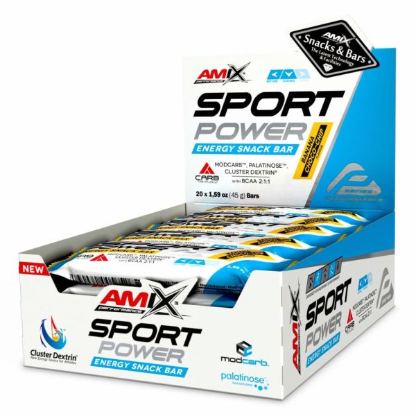 AMIX Performance Sport Power Energy Snack Bar 20 x 45 г Banana Choco-Chip — углеводный батончик для тренировок