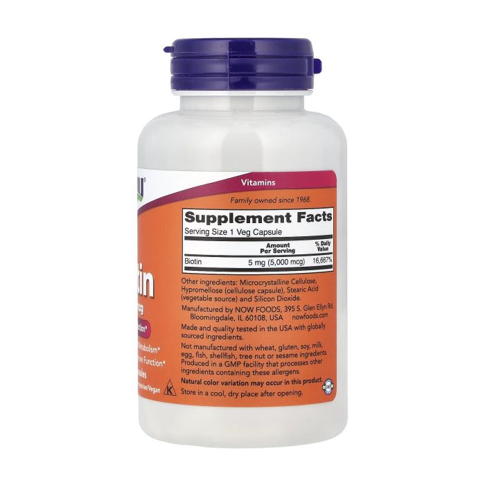 NOW Foods Biotin 5000 mcg 120 капсул - біотин (вітамін B7) для волосся та шкіри