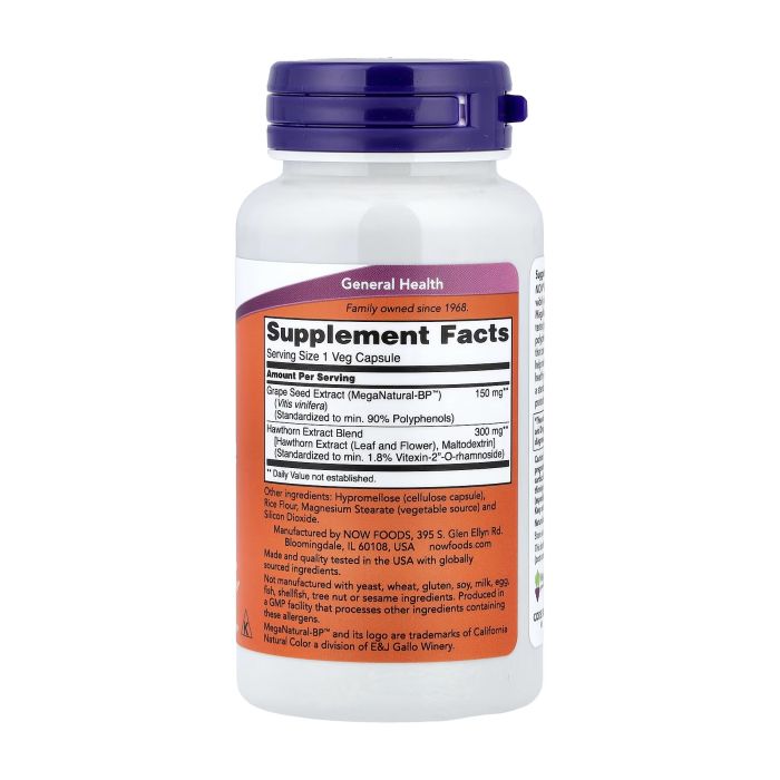 NOW Foods Blood Pressure Health 90 капсул - екстракт виноградних кісточок і глоду для тиску