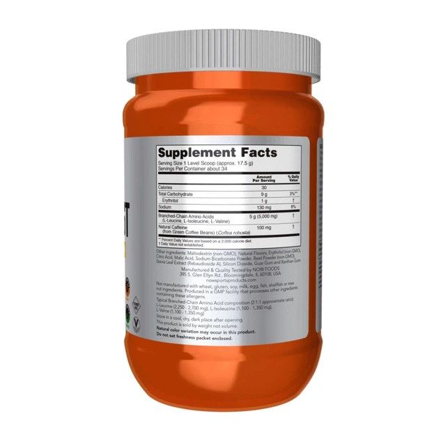NOW Foods Sports BCAA Blast 600 g - амінокислоти BCAA 2:1:1 з кофеїном