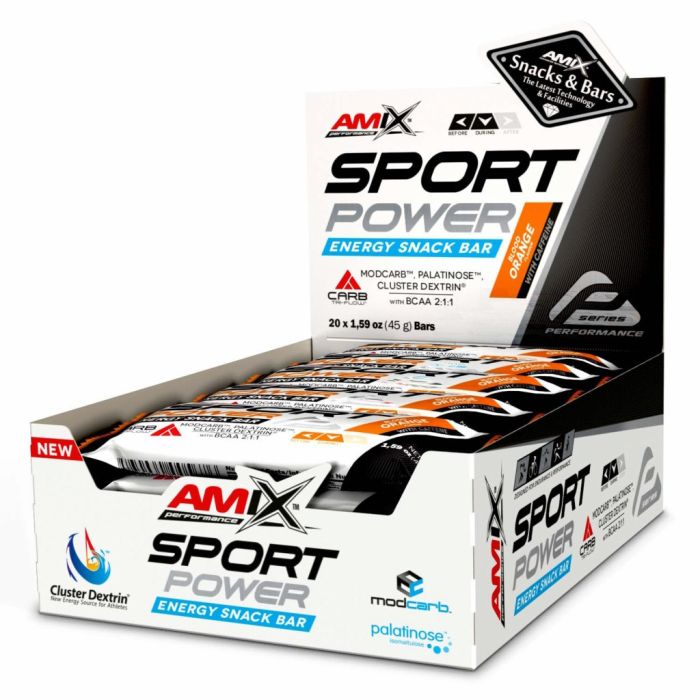 AMIX Performance Sport Power Energy Snack Bar 20 x 45 г Blood Orange с кофеином — углеводный батончик для тренировок