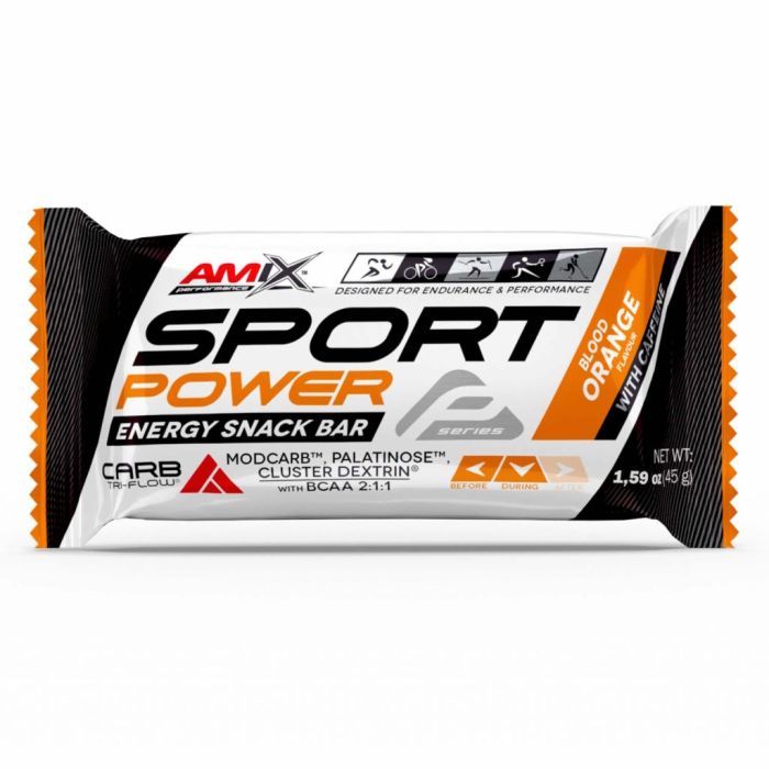 AMIX Performance Sport Power Energy Snack Bar 20 x 45 г Blood Orange с кофеином — углеводный батончик для тренировок