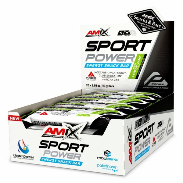 AMIX Performance Sport Power Energy Snack Bar 20 x 45 г Fresh Lemon-Lime с кофеином — углеводный батончик для тренировок