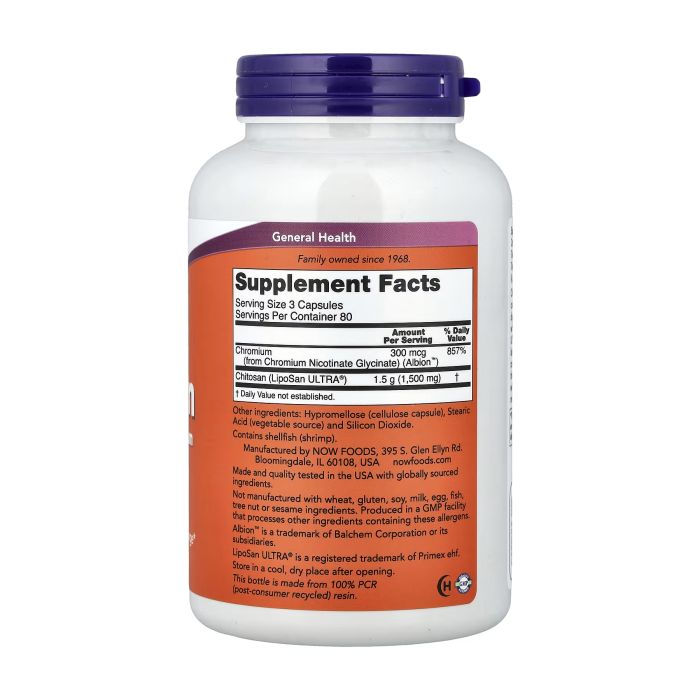 NOW Foods Chitosan 500 mg plus Chromium 240 капсул - хітозан з хромом