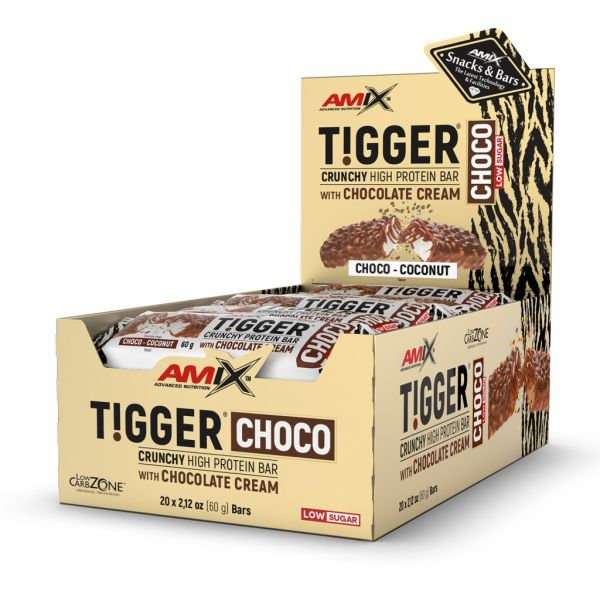 AMIX TiggerZero Choco Protein Bar 20 x 60 г Choco-Coconut — протеиновый батончик в шоколадной глазури