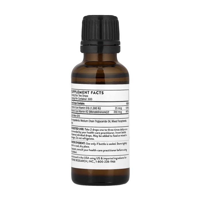 Thorne Vitamin D + K2 рідкий 30 мл — 1000 МО D3 і 200 мкг K2 у порції