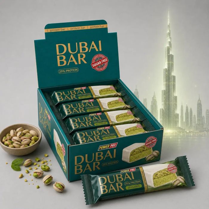 Power Pro Dubai Bar 25% Sugar free 10х50 г — протеїнові батончики зі смаком фісташки