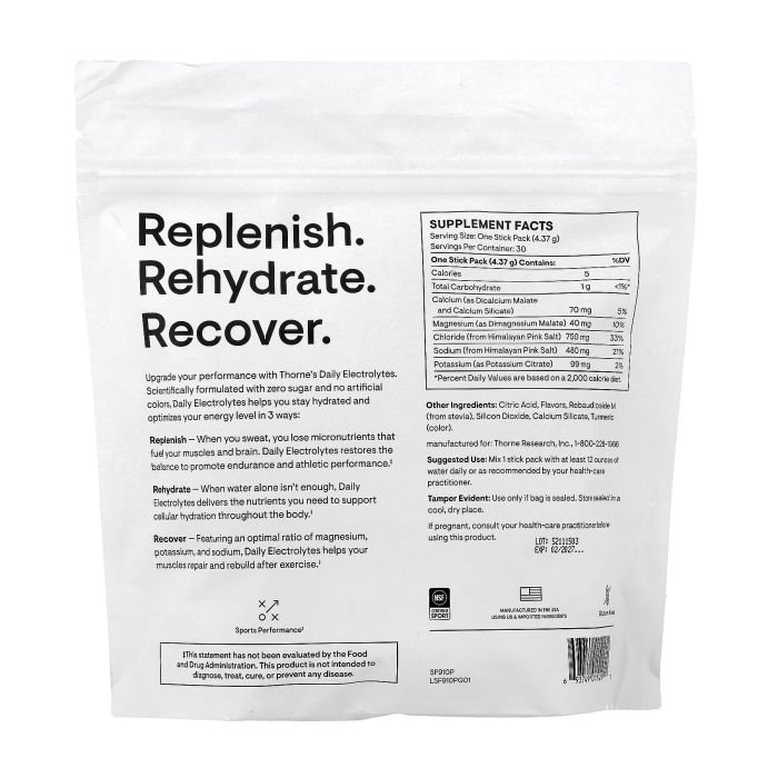 Thorne Daily Electrolytes Mango Limeade 30 стиков по 4,37 г — электролитная смесь