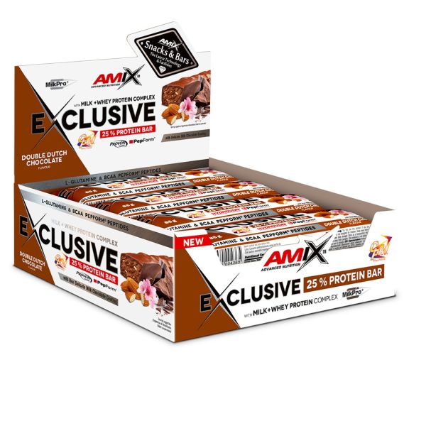 AMIX Exclusive Protein Bar 12 x 85 г Double Dutch Chocolate — протеиновые батончики с 24 г белка