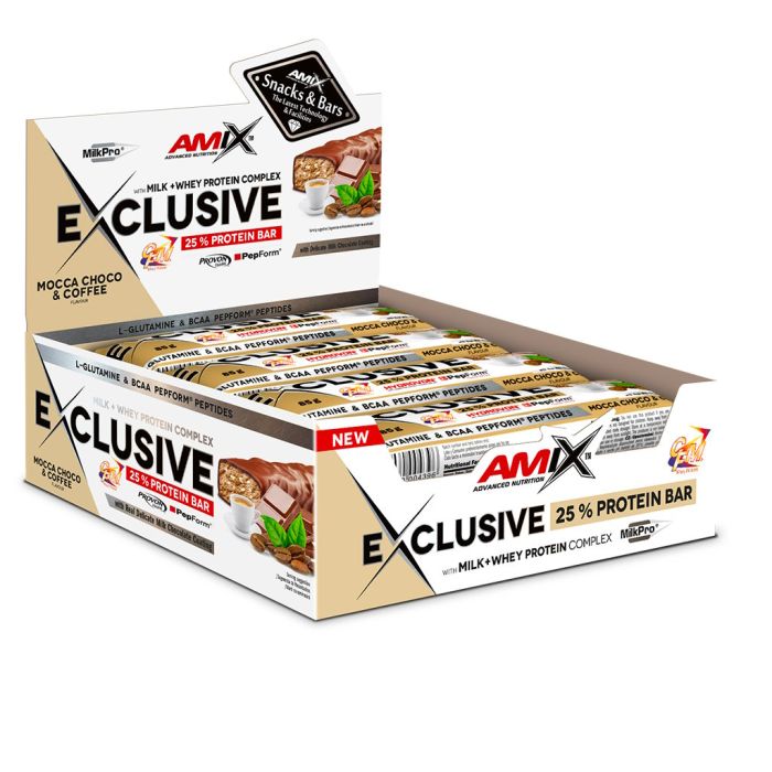 AMIX Exclusive Protein Bar 12 x 85 г Mocca Choco & Coffee — протеиновые батончики с 23,4 г белка