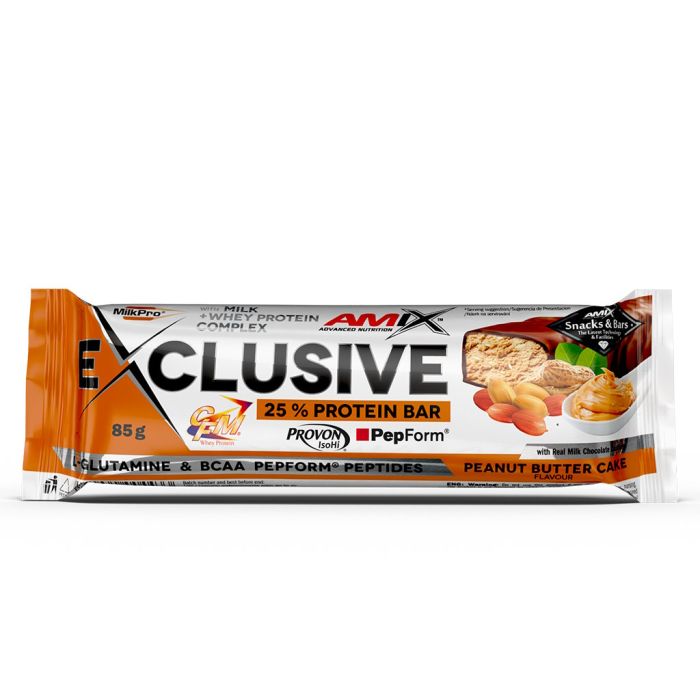 AMIX Exclusive Protein Bar 12 x 85 г Peanut Butter Cake — протеиновые батончики с 24 г белка