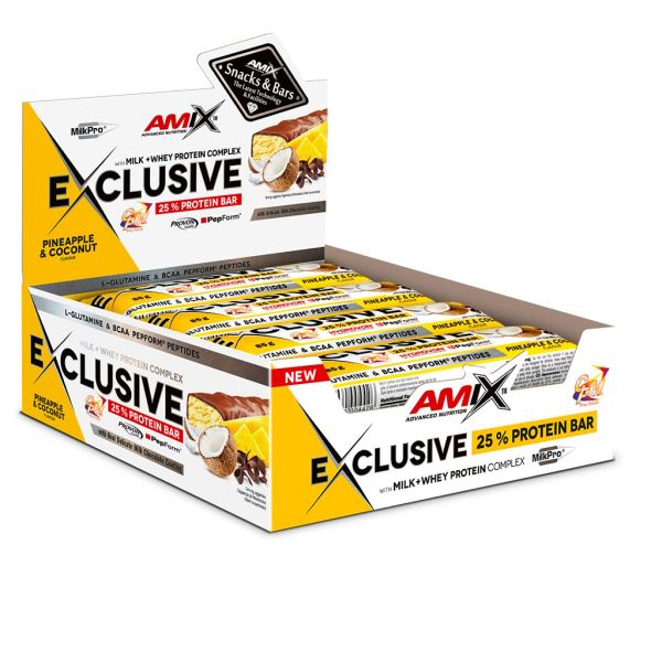 AMIX Exclusive Protein Bar 12 x 85 г Pineapple & Coconut — протеиновые батончики с 23,2 г белка