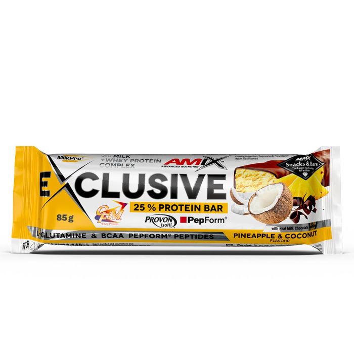 AMIX Exclusive Protein Bar 12 x 85 г Pineapple & Coconut — протеиновые батончики с 23,2 г белка