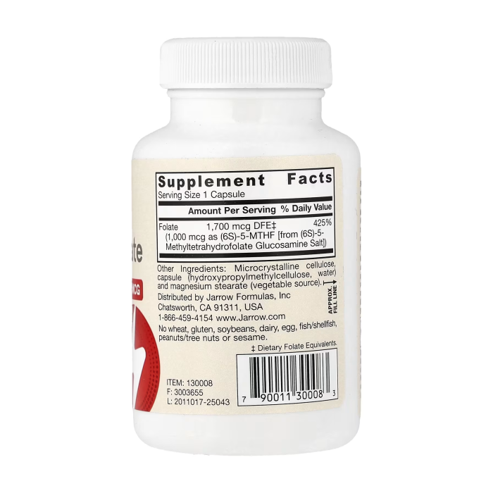 Jarrow Formulas Methyl Folate 1000 mcg 100 капсул — активный фолат 5-MTHF