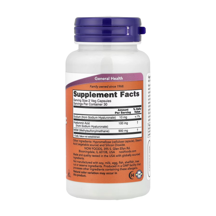 NOW Foods Hyaluronic Acid 50 mg with MSM 60 капсул - гіалуронова кислота з МСМ