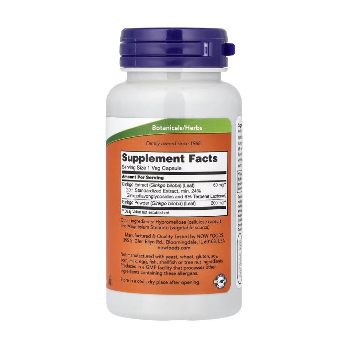 NOW Foods Ginkgo Biloba 60 mg 120 капсул - екстракт листя гінкго білоба 24%