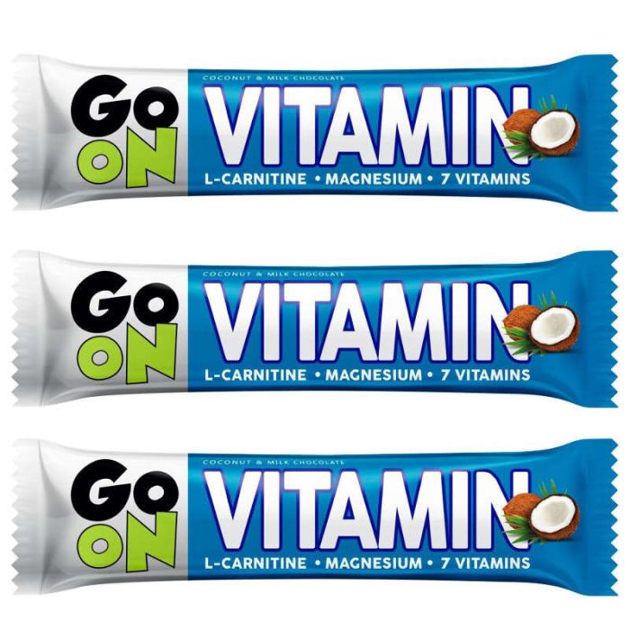 Go On Vitamin Bar блок 24 шт. х 50 г — кокосовые батончики с магнием, L-карнитином и витаминами