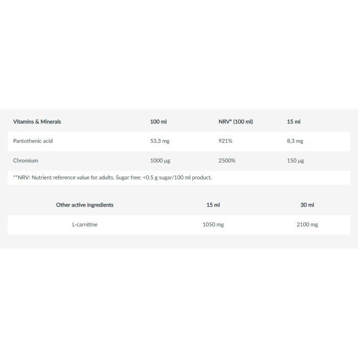BioTech USA L-Carnitine + Chrome 500 мл - рідкий L-карнітин 1050 мг з хромом і B5