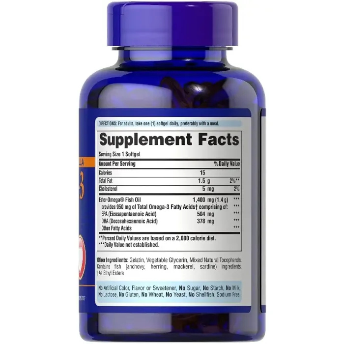 Puritan's Pride One Per Day Omega 3 Fish Oil 950 mg 90 sgels, омега 3, рыбий жир высокой концентрации