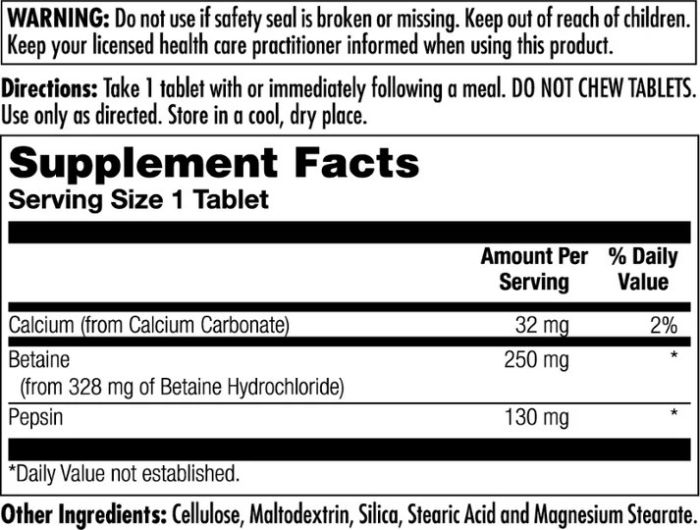 KAL Betaine HCl+ - 100 таб, бетаин гидрохлорид для пищеварения