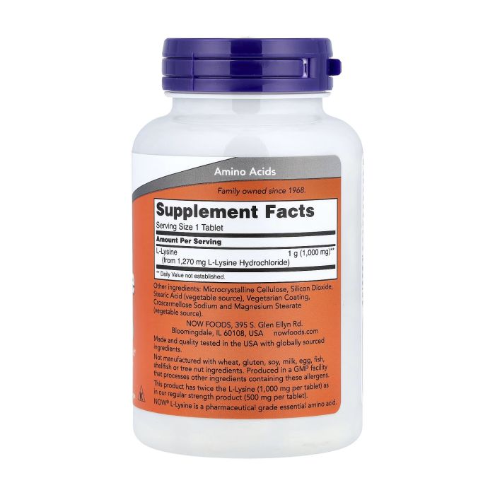 NOW Foods L-Lysine 1000 mg Double Strength 100 таблеток - L-лізин подвійної концентрації