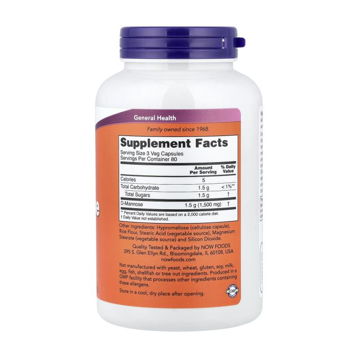 NOW Foods D-Mannose 500 mg 240 капсул - D-маноза моносахарид