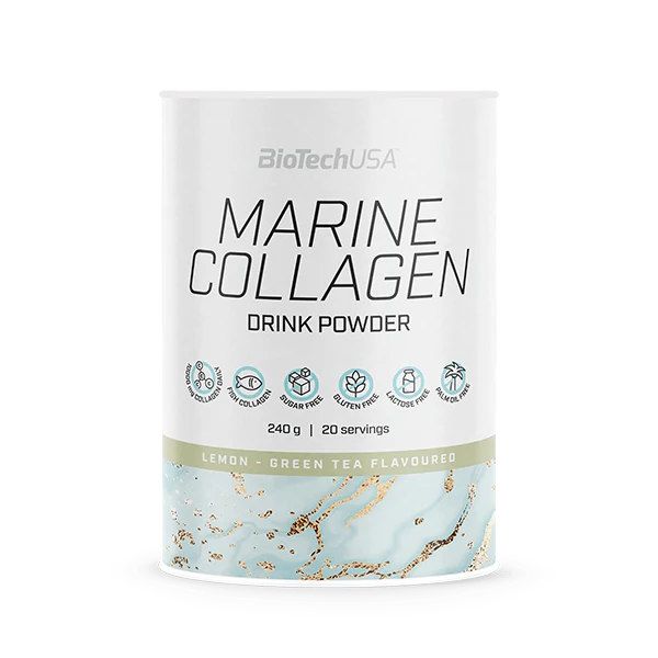 BioTech USA Marine Collagen 240 г - морський коллаген 10 г для зв'язок, сухожиль та шкіри