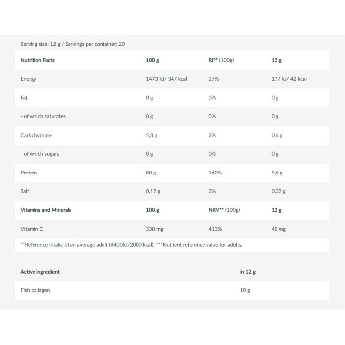 BioTech USA Marine Collagen 240 г - морський коллаген 10 г для зв'язок, сухожиль та шкіри