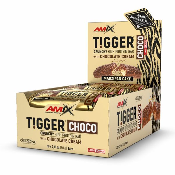 AMIX TiggerZero Choco Protein Bar 20 x 60 г Marzipan Cake — протеиновый батончик в шоколадной глазури
