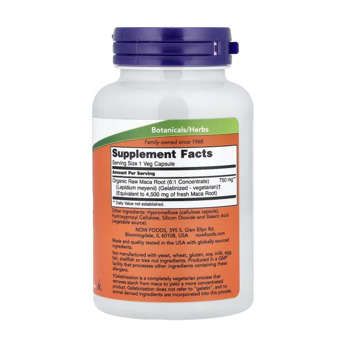 NOW Foods Raw Maca 750 mg 90 капсул - концентрат кореня маки перуанської
