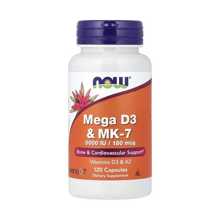 NOW Foods Mega D3 & MK-7 120 капсул - вітамін Д3 5000 IU з K2 180 mcg