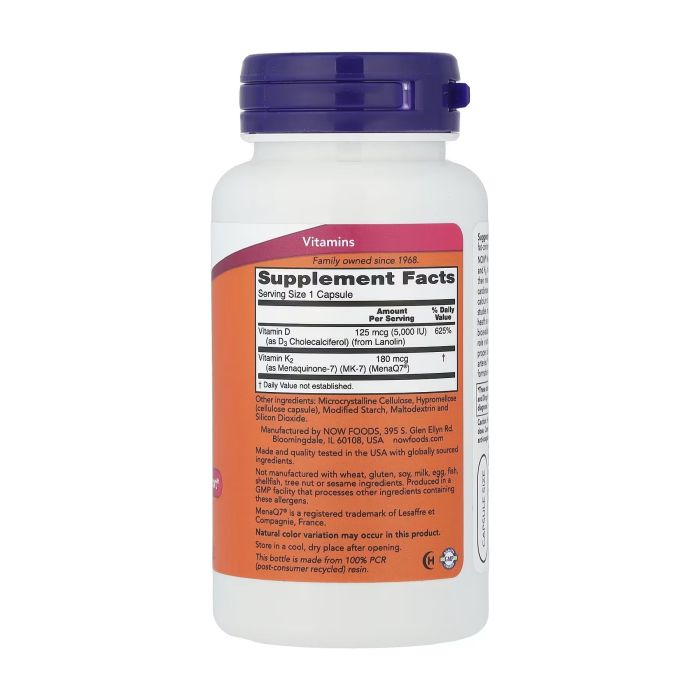 NOW Foods Mega D3 & MK-7 120 капсул - вітамін Д3 5000 IU з K2 180 mcg