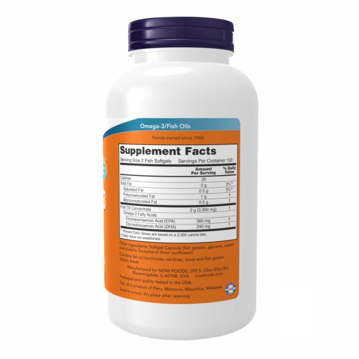 NOW Foods Omega-3 1000 mg 200 fish sgels рыбий жир, омега 3 - капсулы из рыбьего желатина