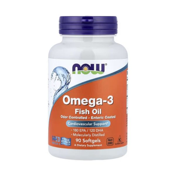 NOW Foods Omega-3 Fish Oil Enteric Coated 90 капсул — омега-3 180 EPA / 120 DHA