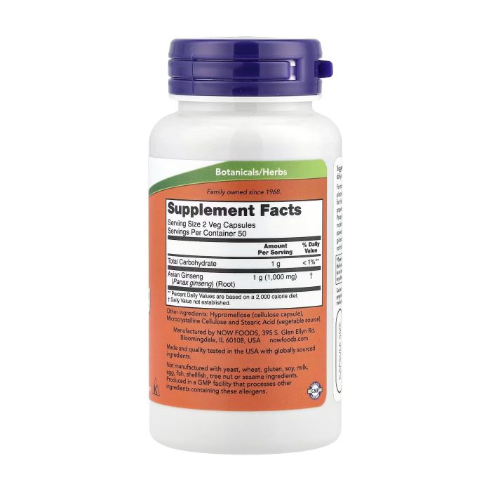 NOW Foods Panax Ginseng 500 mg 100 капсул - корінь азійського женьшеню