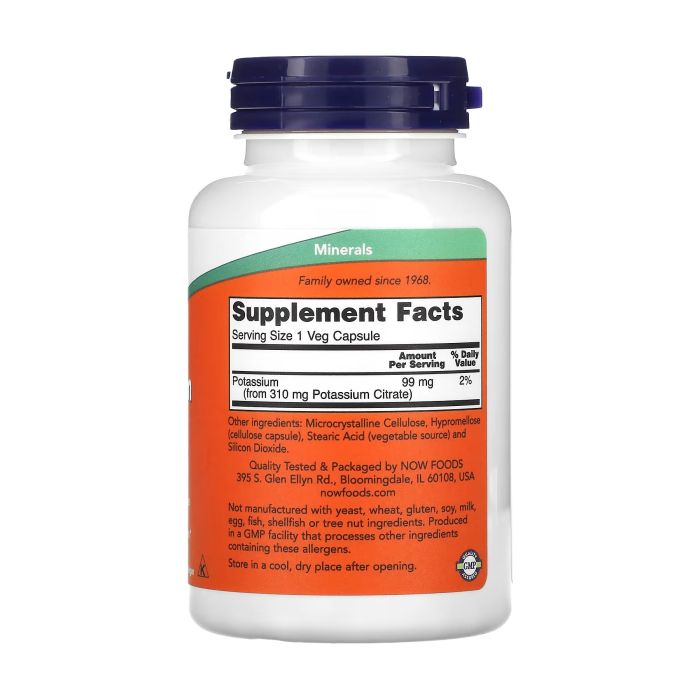 NOW Foods Potassium Citrate 99 мг 180 капсул — калий в форме цитрата