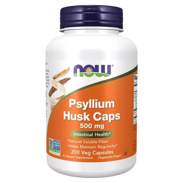 NOW Foods Psyllium Husk 500 mg 200 капс., шелуха семян подорожника для улучшения пищеварения