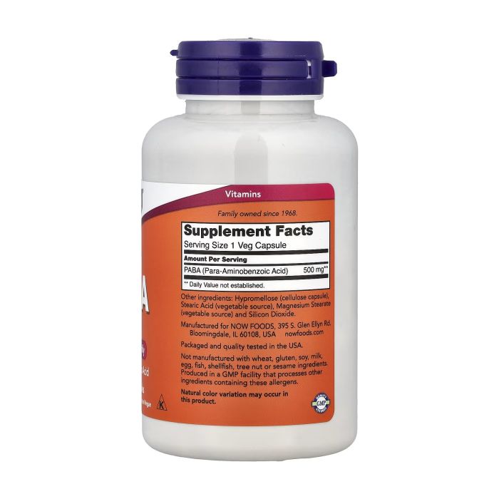 NOW Foods PABA 500 mg 100 капсул - пара-амінобензойна кислота