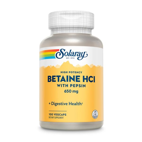 Solaray Betaine HCL with Pepsin 650 mg 100 капсул - бетаин гидрохлорид для пищеварения