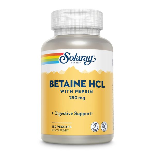 Solaray Betaine HCL with Pepsin 250 mg 180 капсул - бетаин гидрохлорид для пищеварения