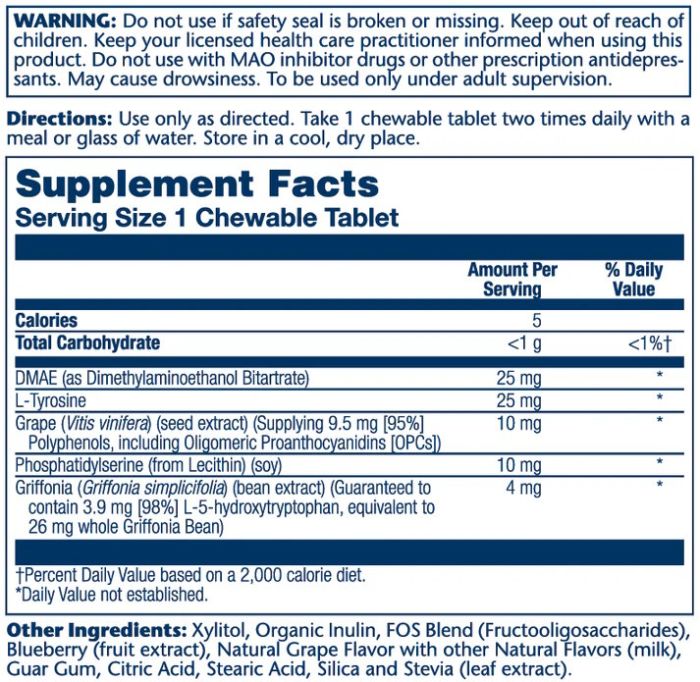 Solaray Kids Focus Natural Grape - 60 жувальних таблеток, дитячі вітаміни для покращення концентрації