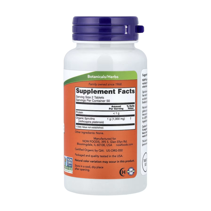 NOW Foods Organic Spirulina 500 mg 100 таблеток - органічна спіруліна
