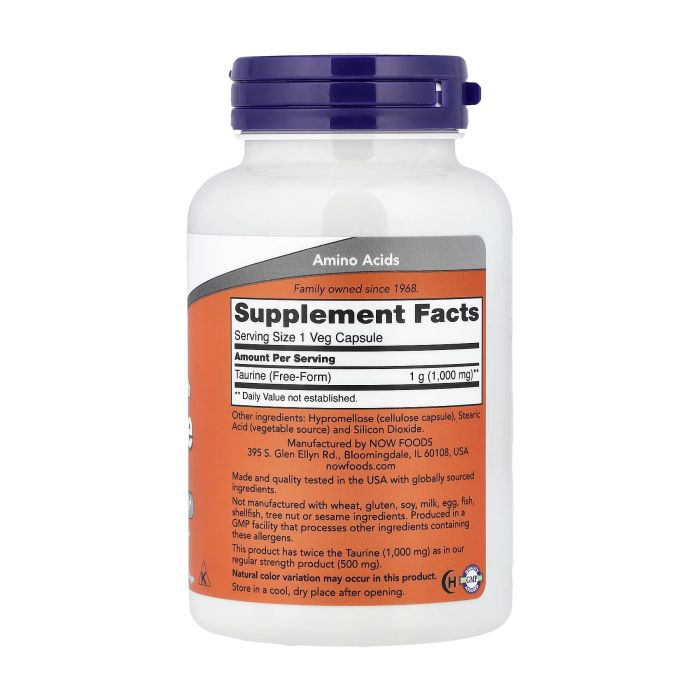 NOW Foods Taurine 1000 mg Double Strength 100 капсул - таурин подвійної концентрації