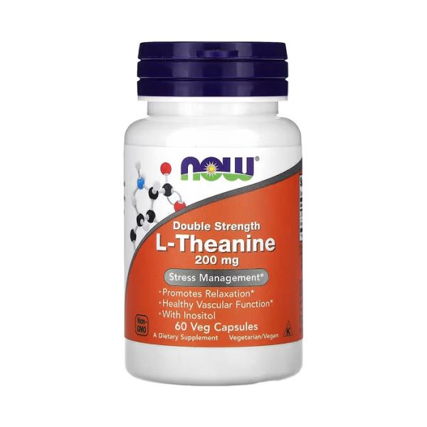 NOW Foods L-Theanine 200 mg Double Strength 60 капсул - L-теанін з інозитолом