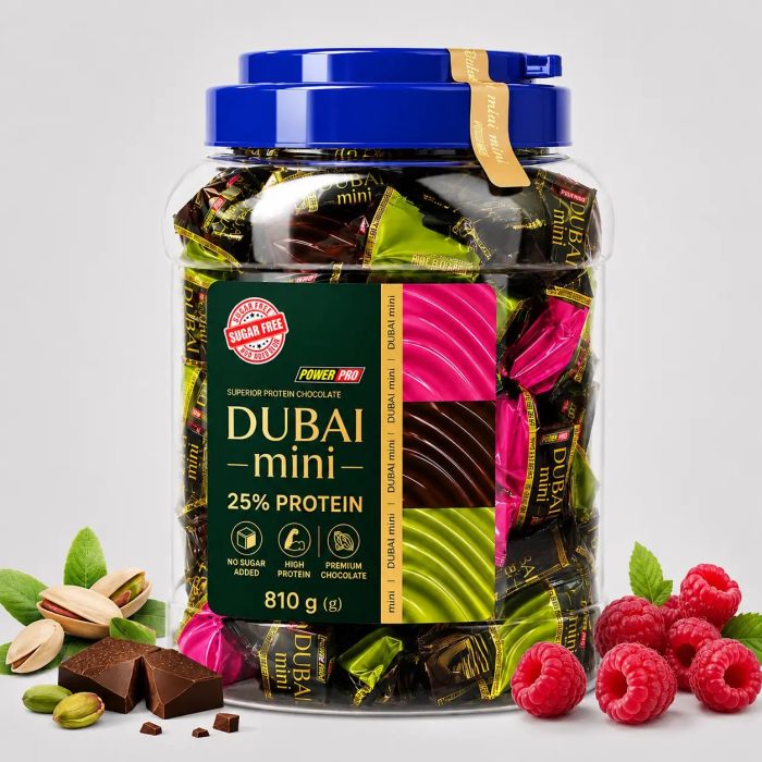 Power Pro Цукерки «Dubai Mini» 810 г — протеїнові цукерки, фісташка, малина та шоколад