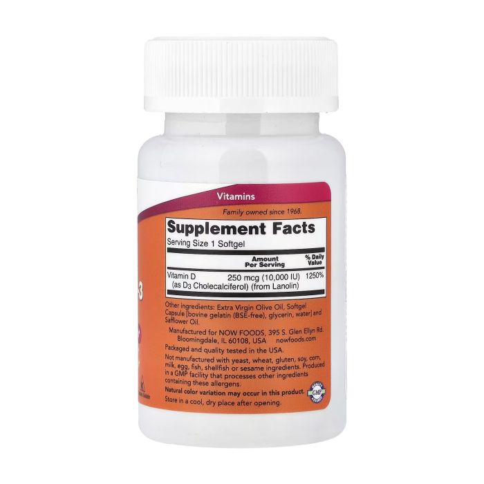 NOW Foods Vitamin D-3 10 000 IU 120 капсул - вітамін D3 холекальциферол високої дози